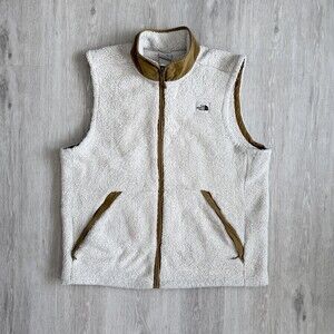 The North Face Sherpa Fleece Vest Jacket Men's XL Cream Tan Full Zip Outdfoor
